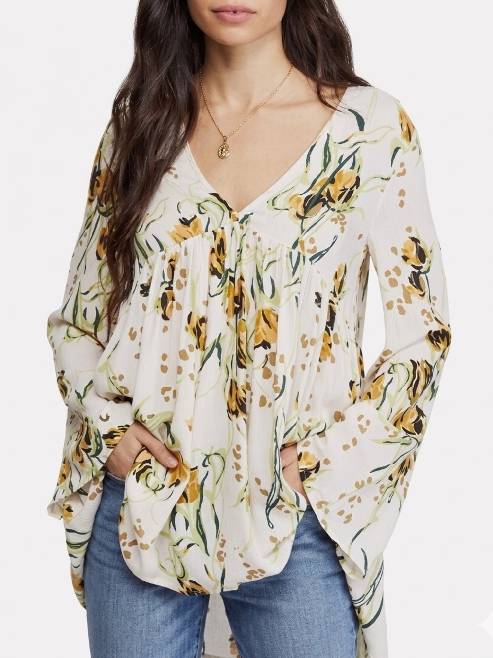 Free People Bella Floral Print Bell Sleeve Tunic